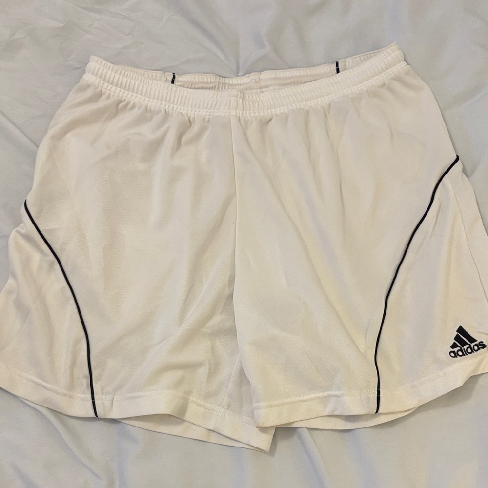 Adidas White Soccer Shorts with Black Accents